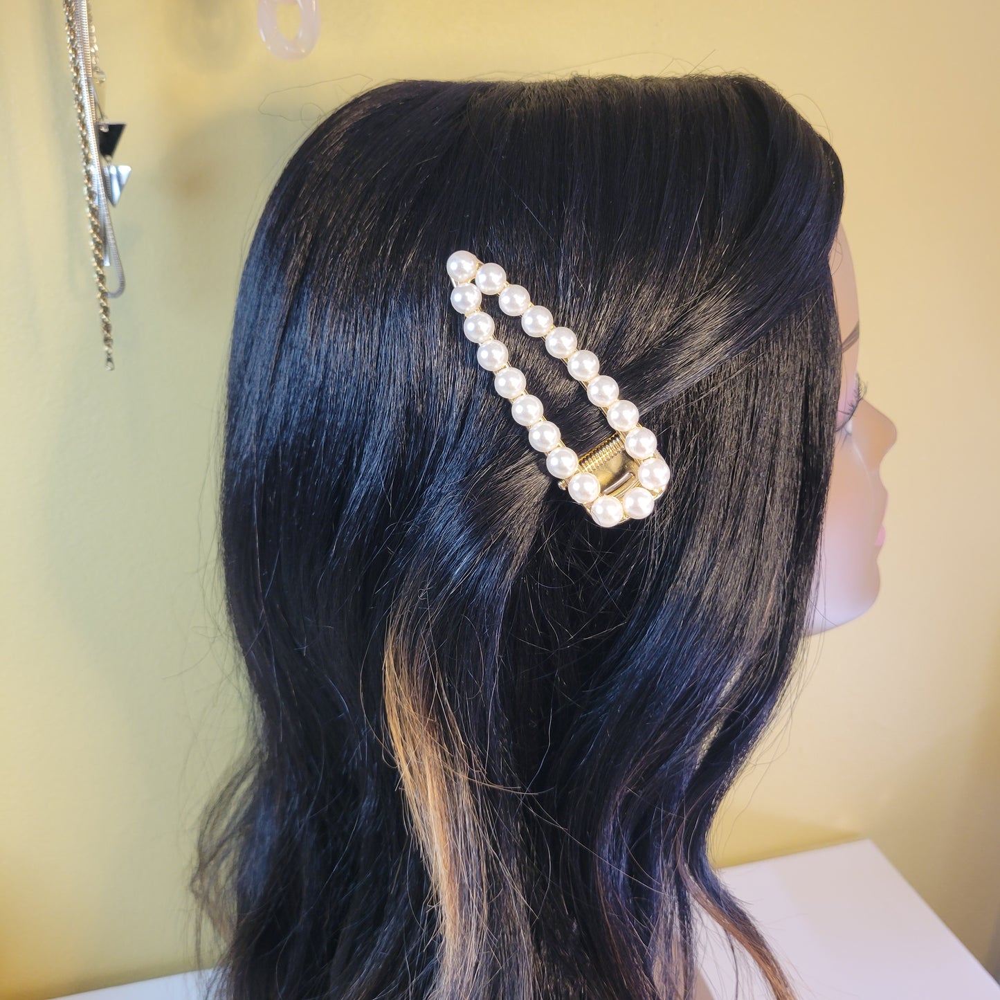 Gold Open Shape Pearl Barrette. Faux Pearls.