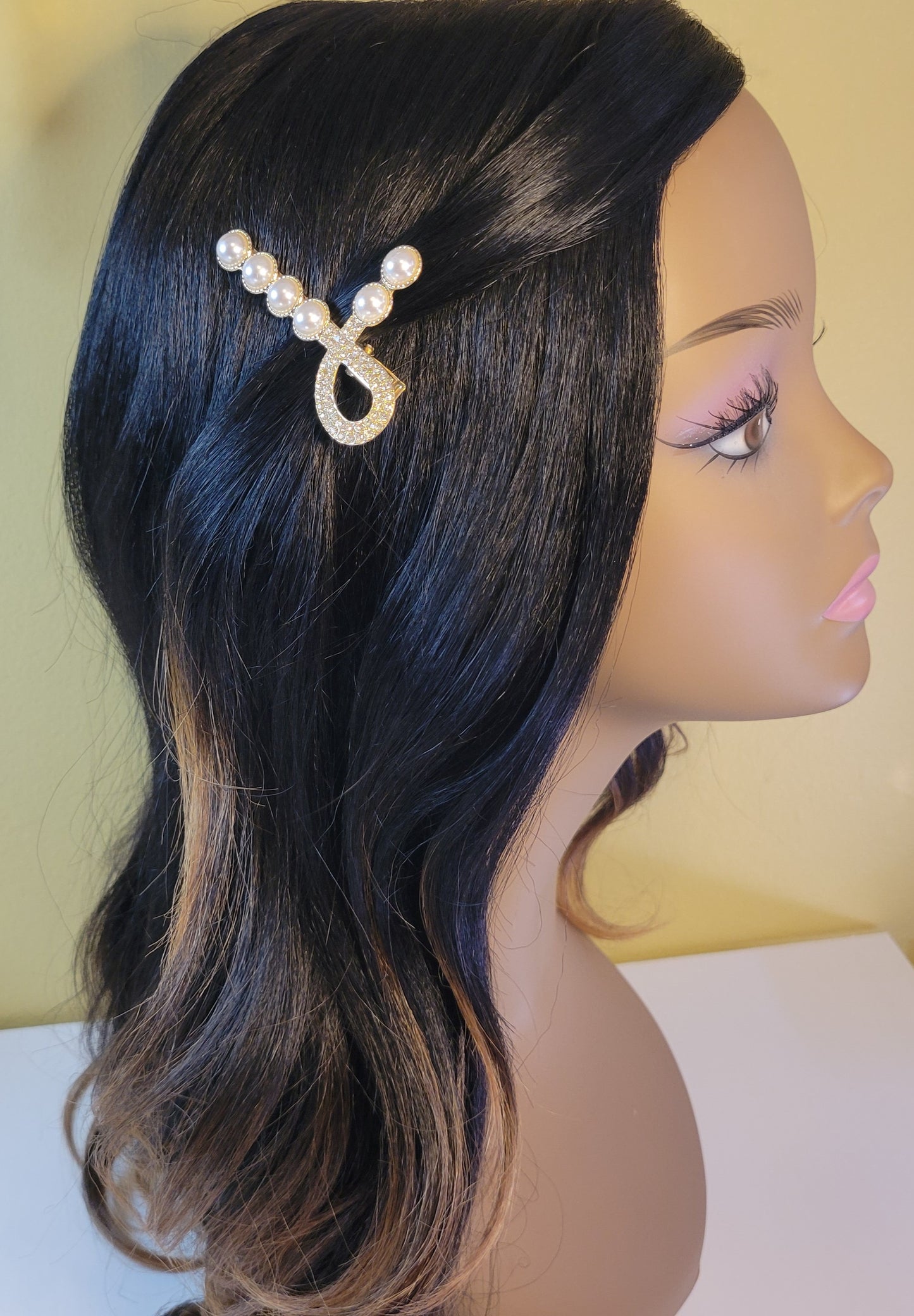 Gold Pearl & Rhinestone Hair Clip. Faux Pearls.