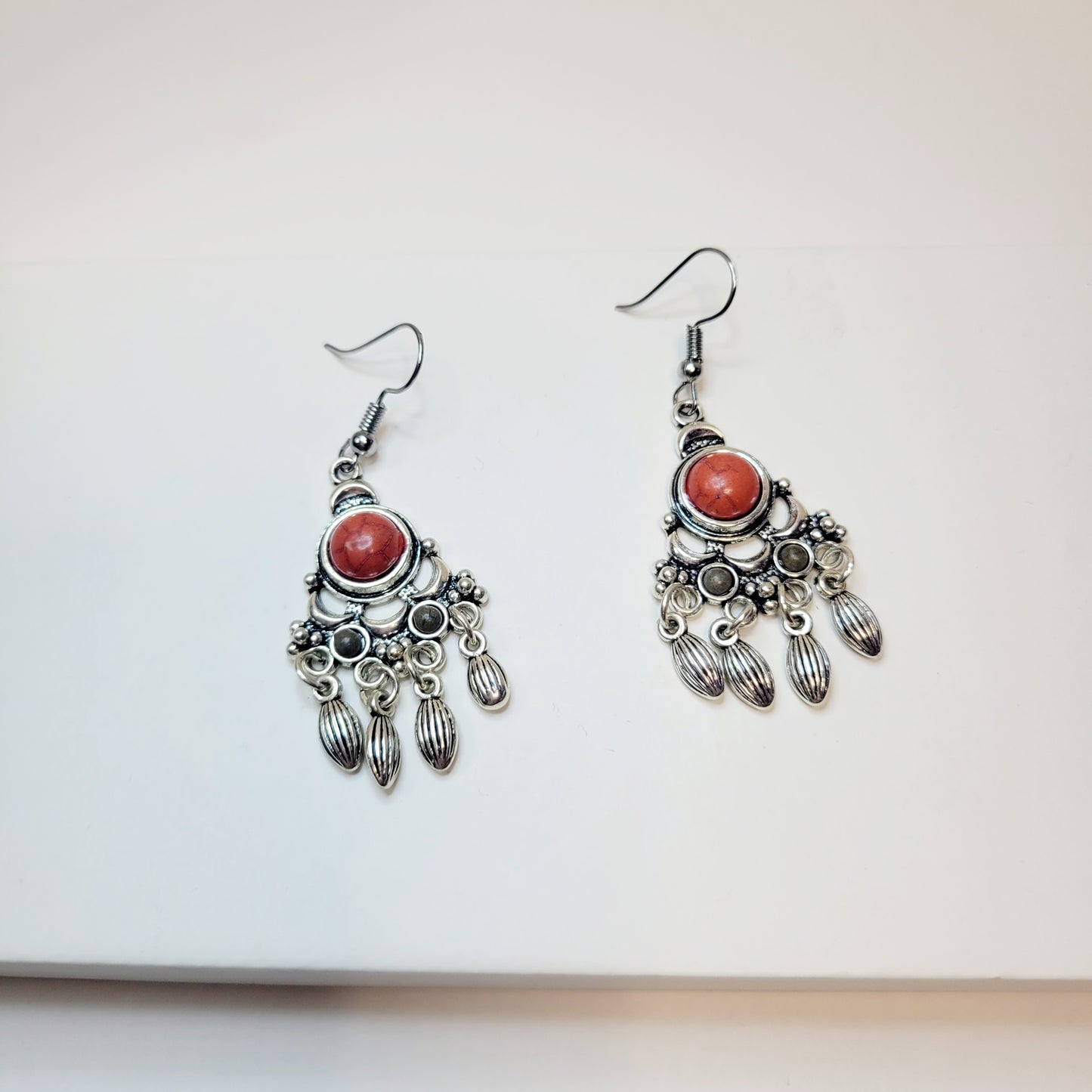 Boho Drop Earrings with Orange and Green Stones