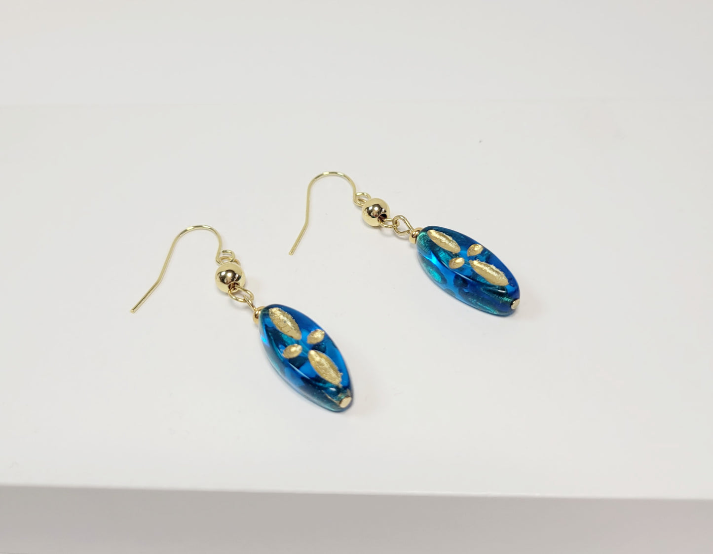 Gold & Deep Blue Earrings. Handmade.