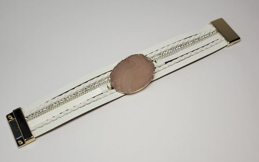 Pink Stone Faux Leather Bracelet Cuff.