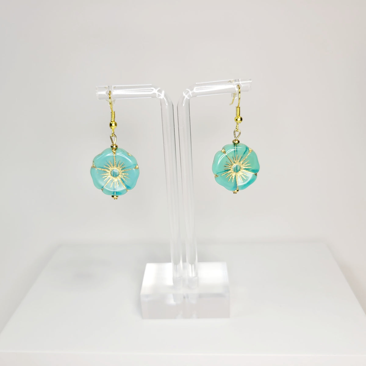 Turquoise and Gold Flower Earrings