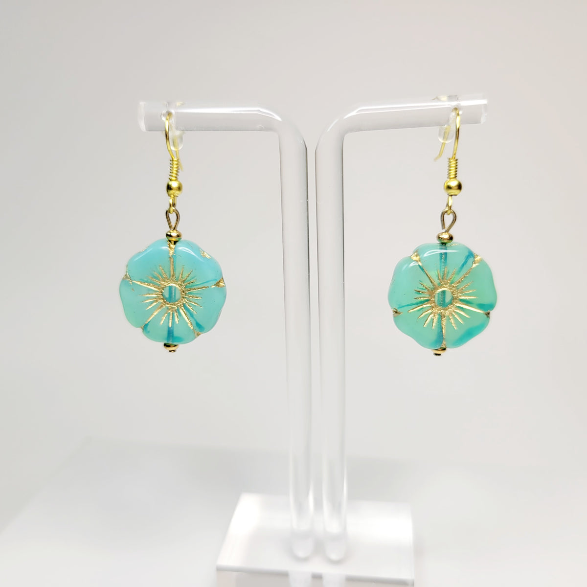 Turquoise and Gold Flower Earrings