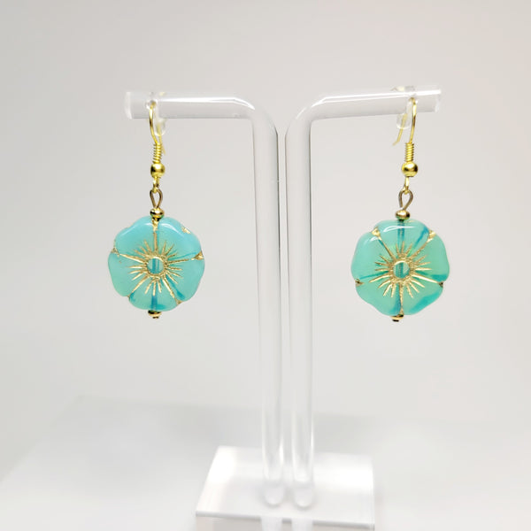 Turquoise and Gold Flower Earrings