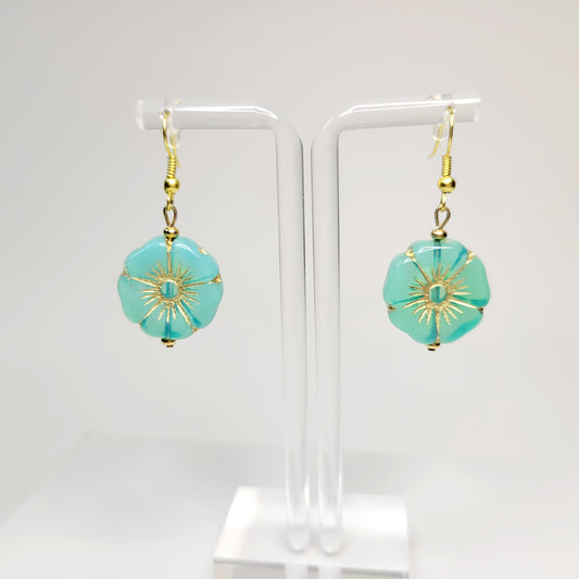 Turquoise and Gold Flower Earrings