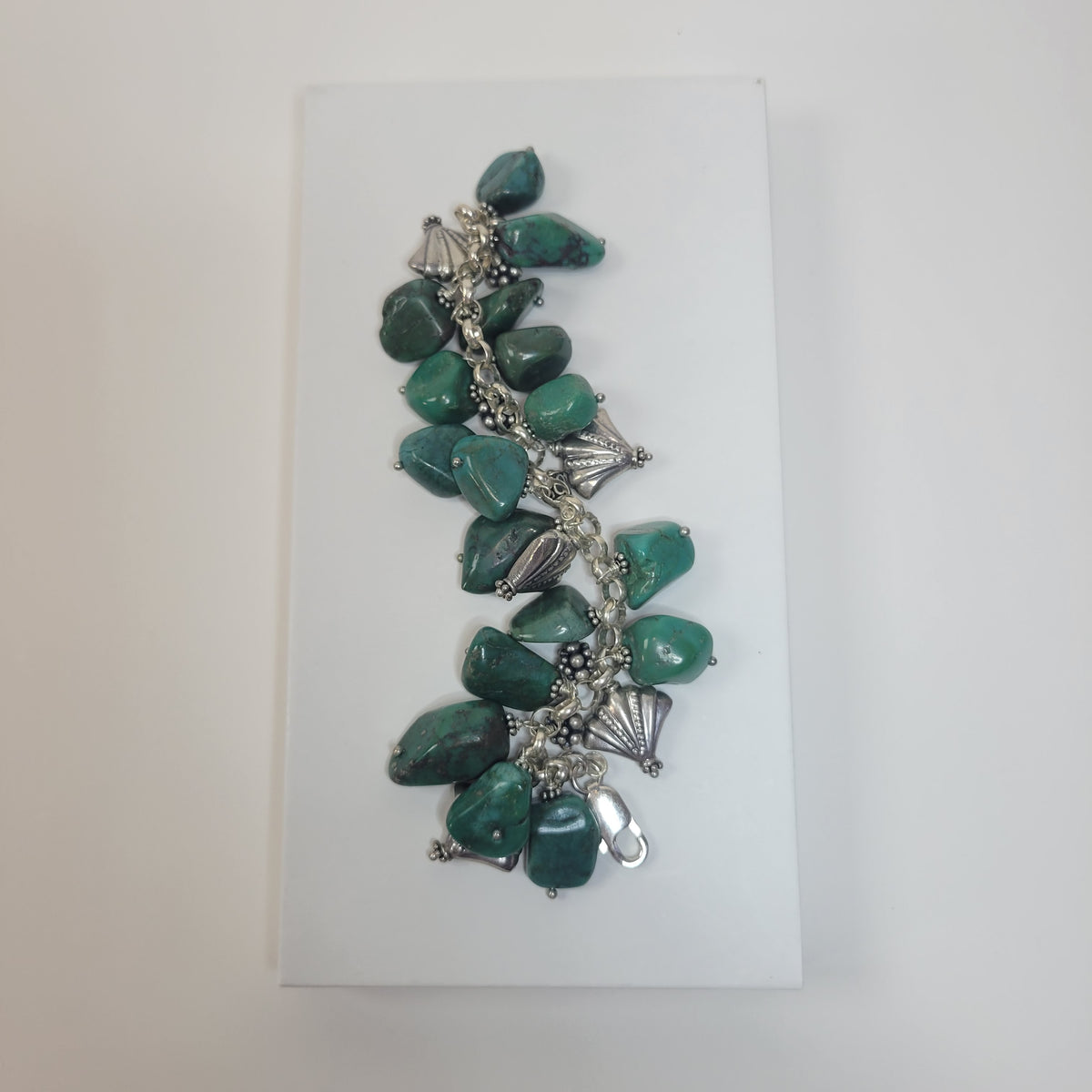 Silver & Green Stone Bracelet. Handmade.