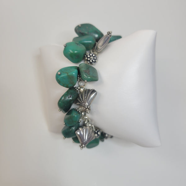 Silver & Green Stone Bracelet. Handmade.