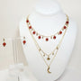 Red Agate Beads 3-Tiered Gold Necklace and Earrings Set. Handmade. Customizable.