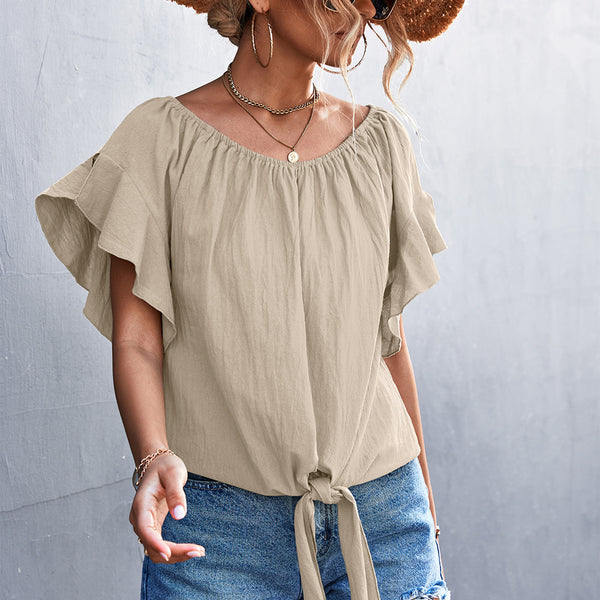 Flutter Sleeve Tie-Front Blouse