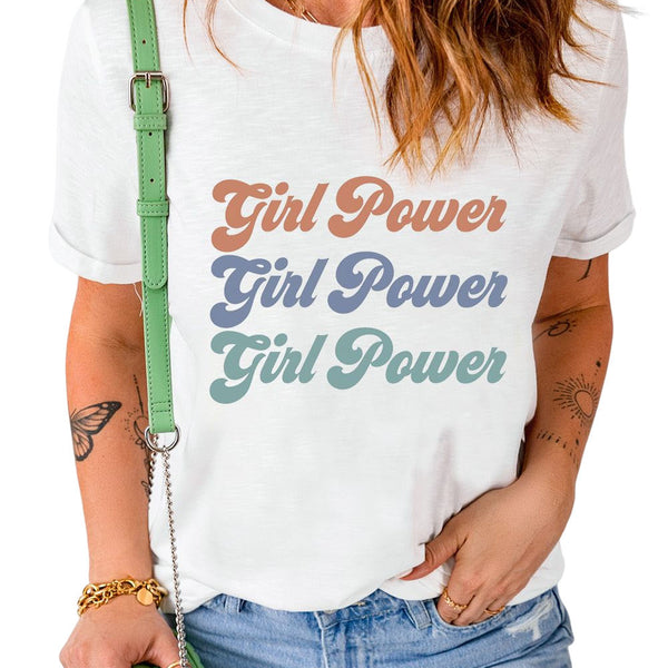 GIRL POWER Graphic Round Neck Tee