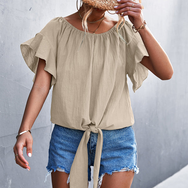 Flutter Sleeve Tie-Front Blouse