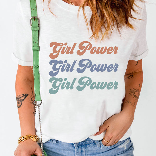 GIRL POWER Graphic Round Neck Tee