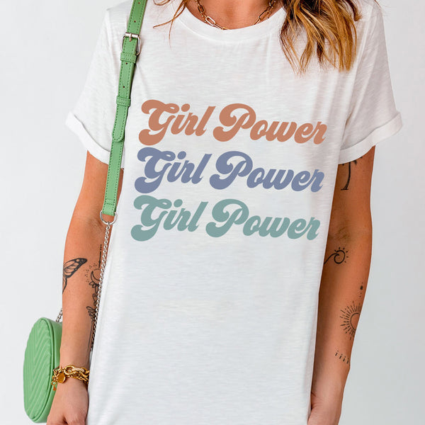 GIRL POWER Graphic Round Neck Tee