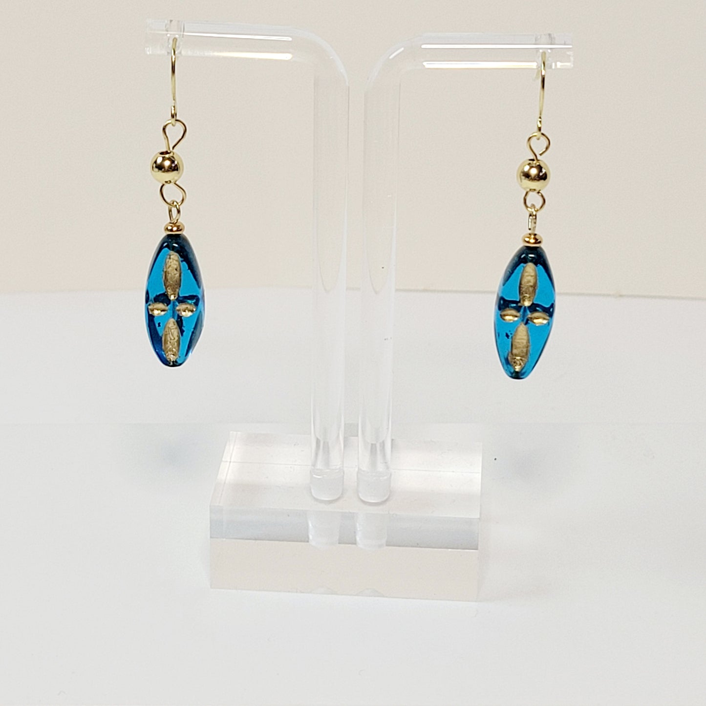 Gold & Deep Blue Earrings. Handmade.