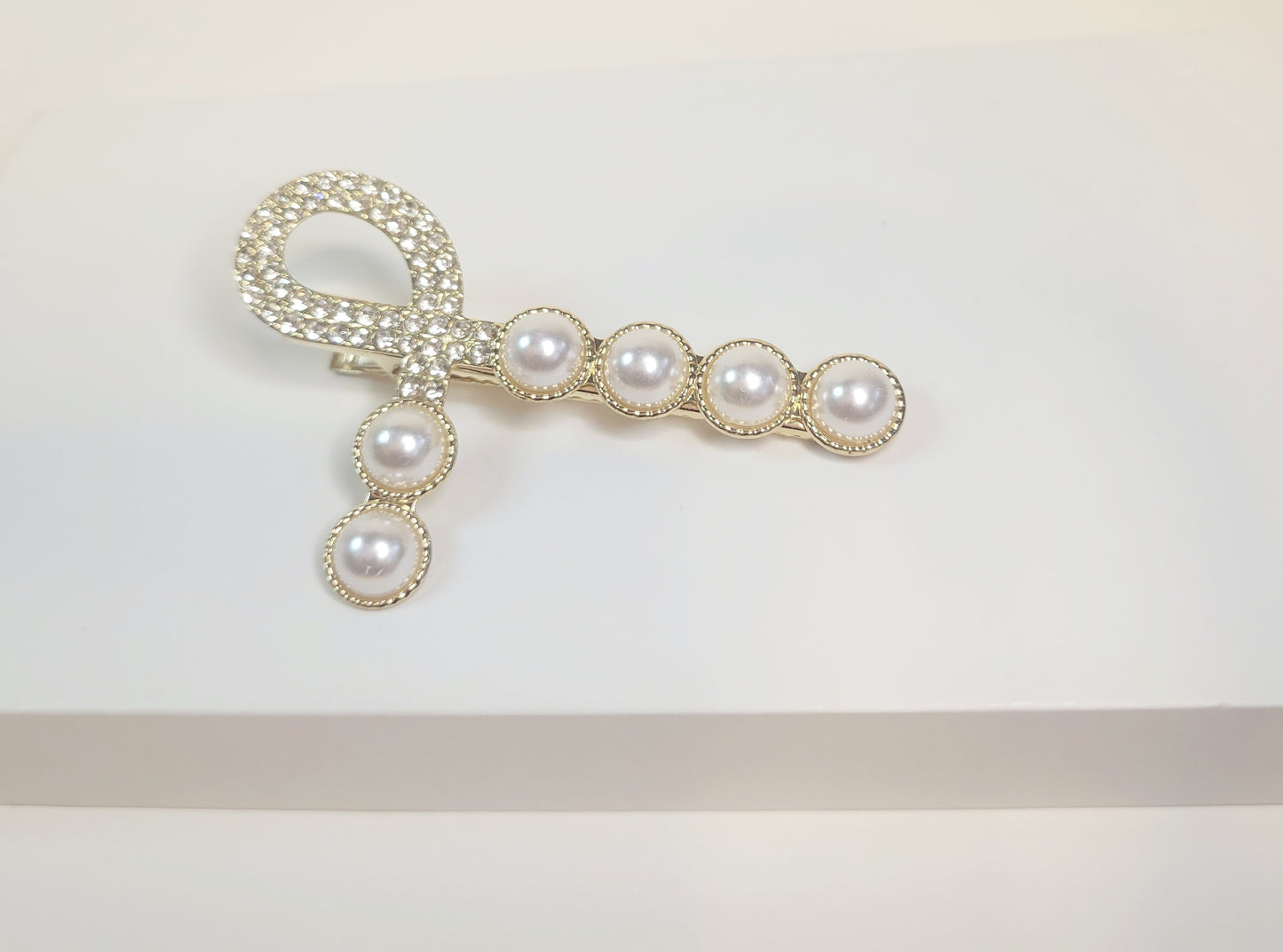 Gold Pearl & Rhinestone Hair Clip. Faux Pearls.