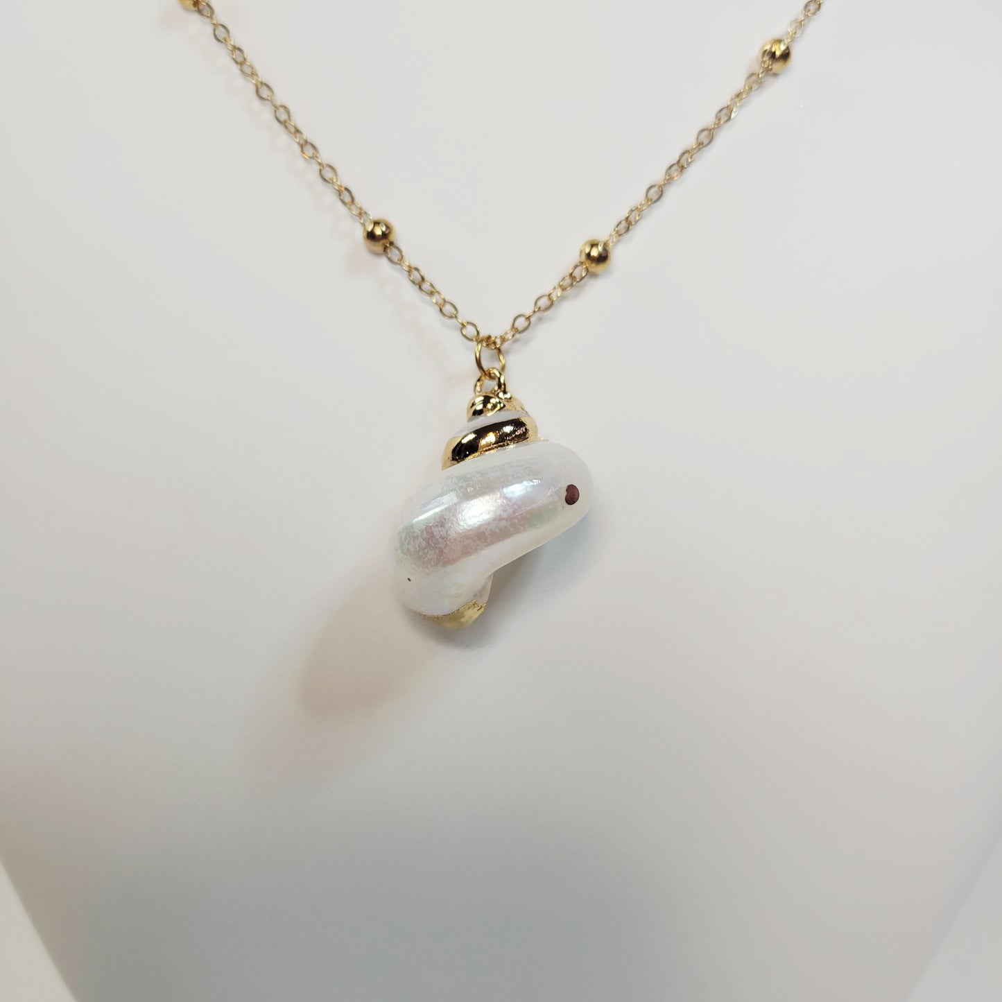 Shell Pendant Necklace. Gold-toned.