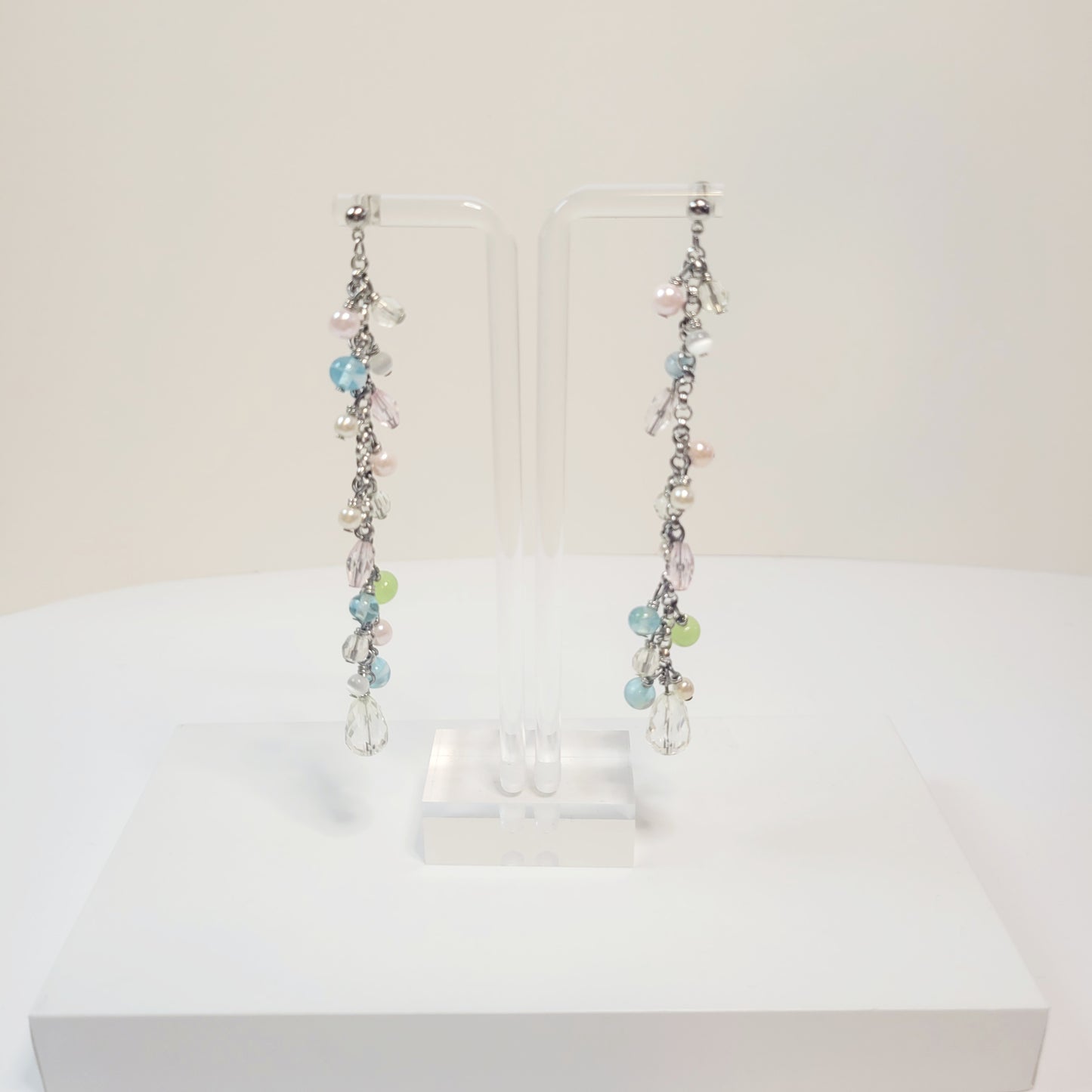 Pastel Party Dangle Earrings, Silver toned.