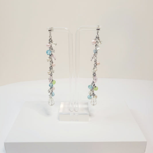 Pastel Party Dangle Earrings, Silver toned.