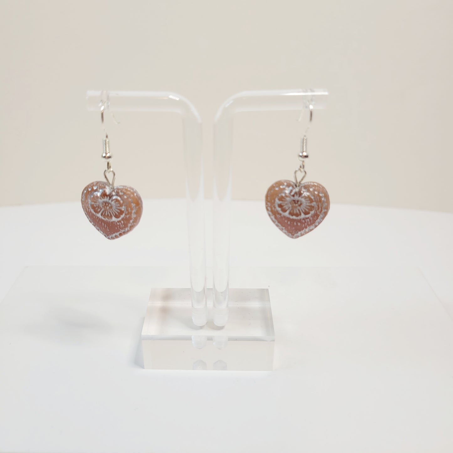 Heart Czech Crystal Earrings. Silver and Pink.