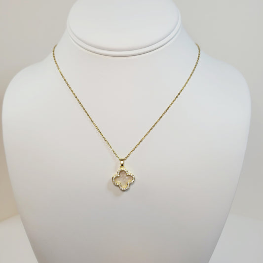 Dual Clove Rhinestone Pendant. Gold and Silver tones.