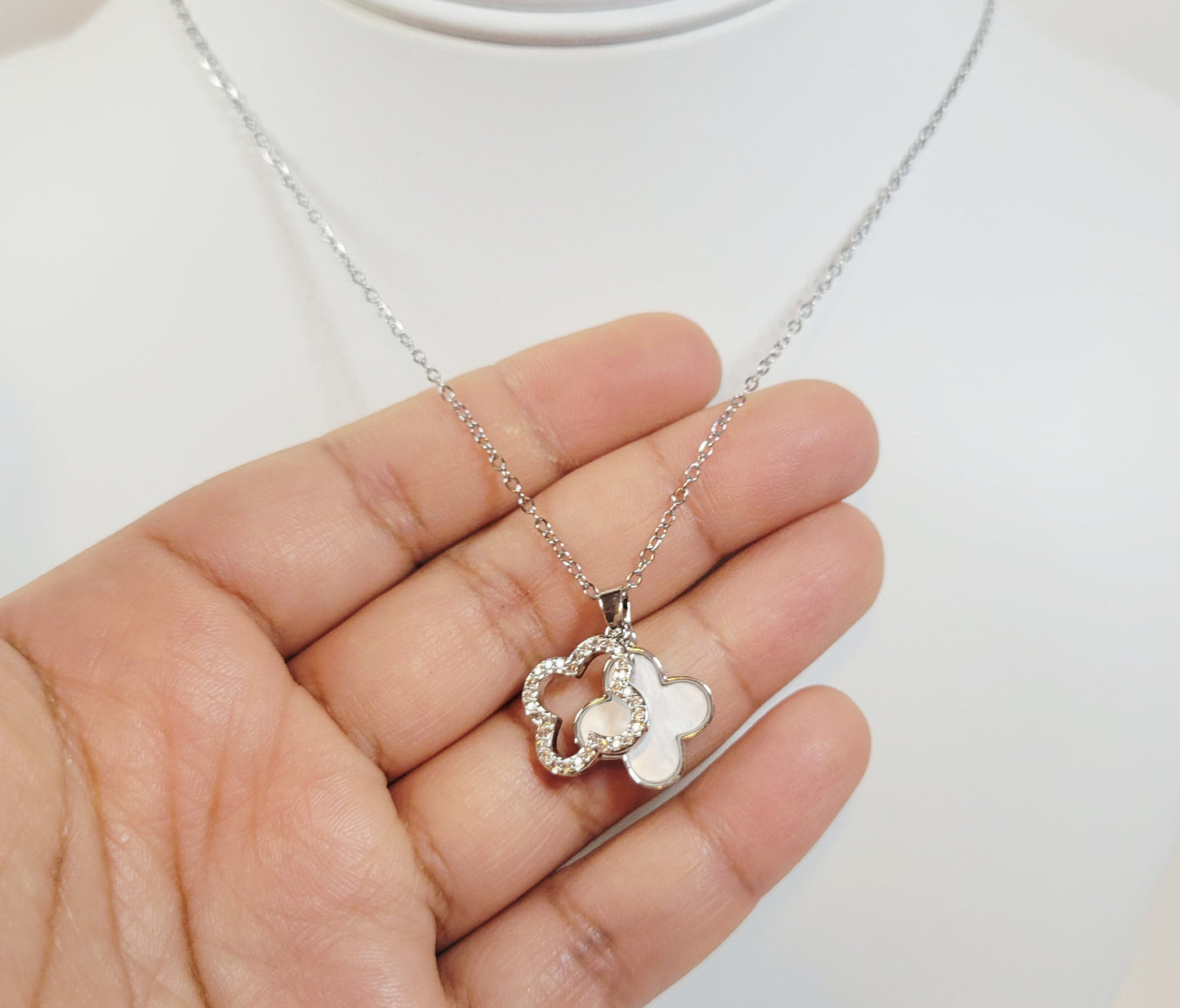 Dual Clove Rhinestone Pendant. Gold and Silver tones.