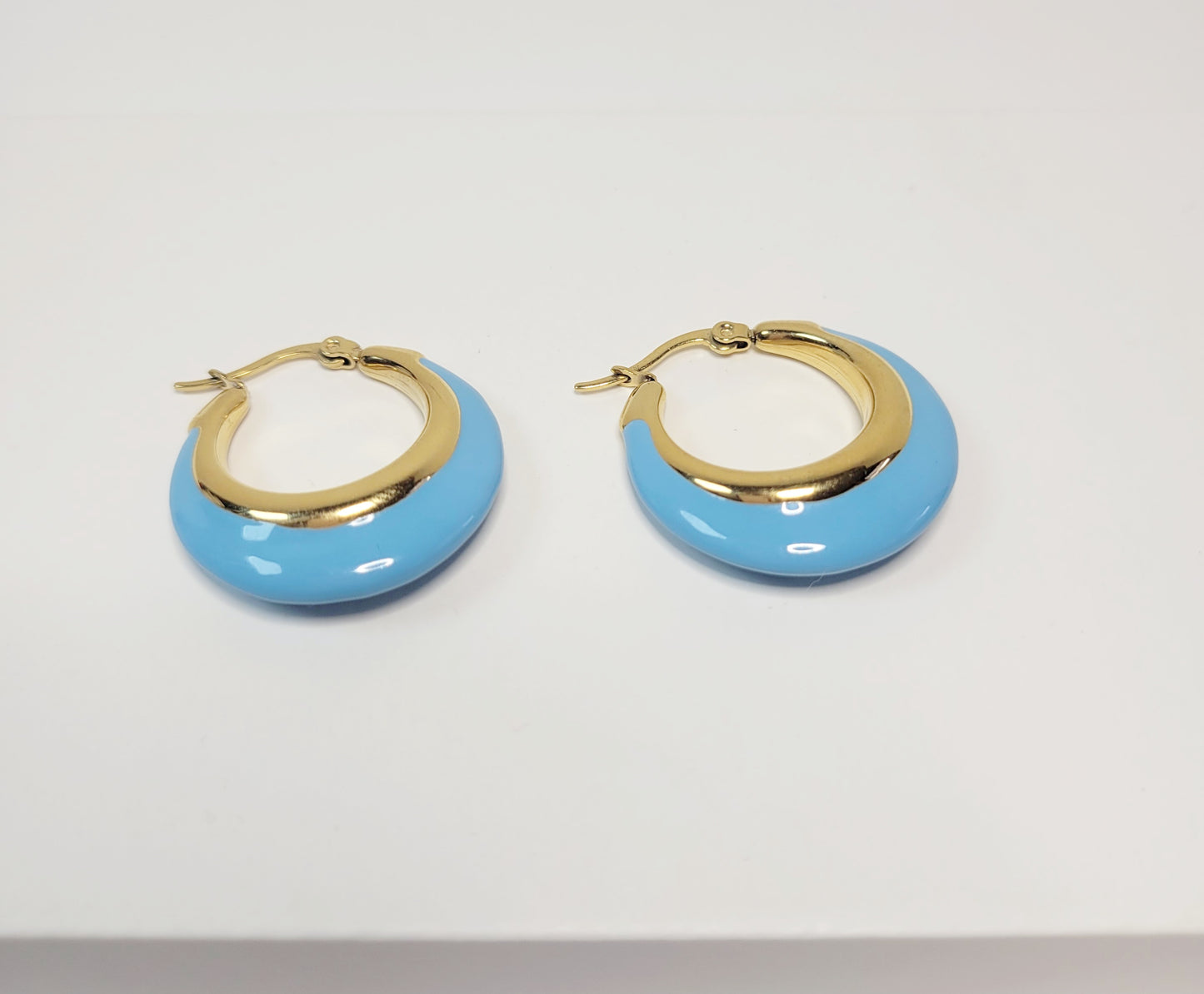 Gold and Blue Hoops. Stainless steel, Gold plated.