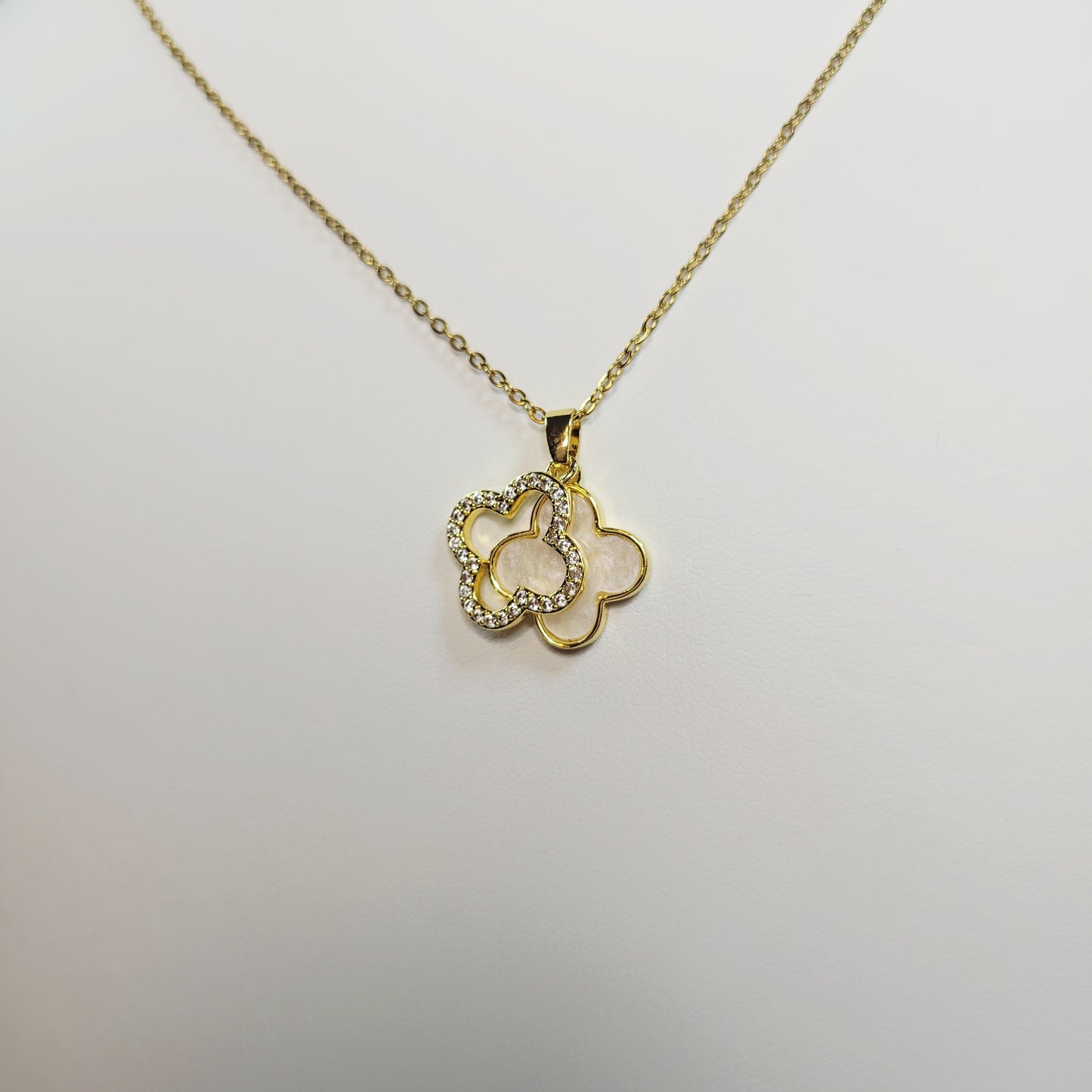 Dual Clove Rhinestone Pendant. Gold and Silver tones.