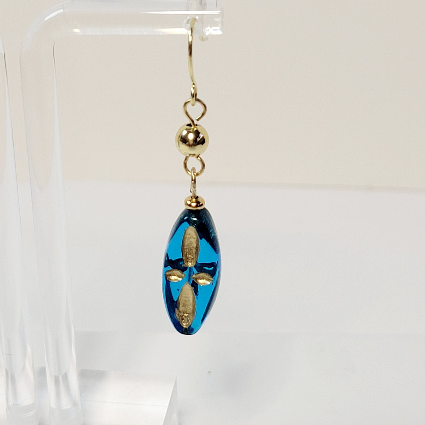 Gold & Deep Blue Earrings. Handmade.