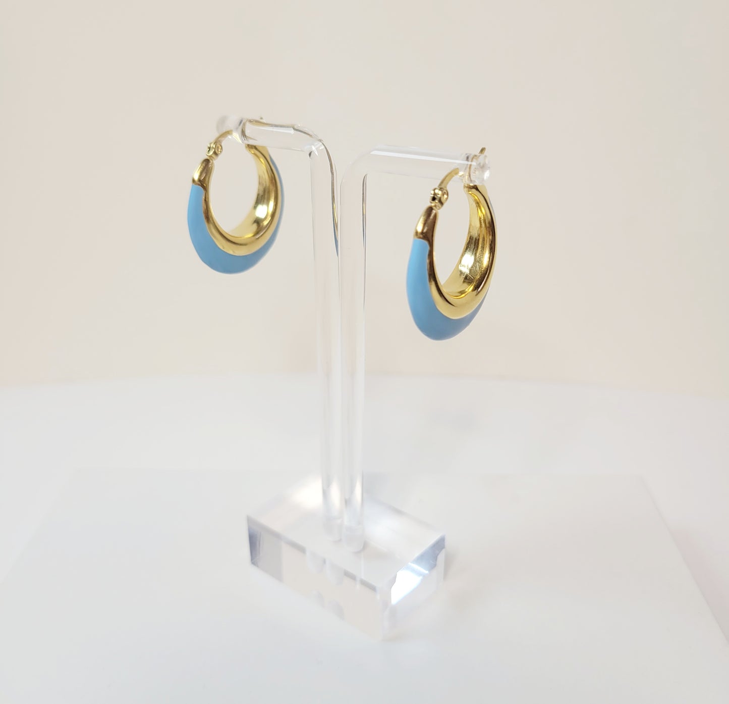 Gold and Blue Hoops. Stainless steel, Gold plated.