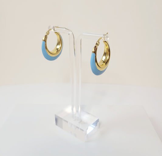 Gold and Blue Hoops. Stainless steel, Gold plated.