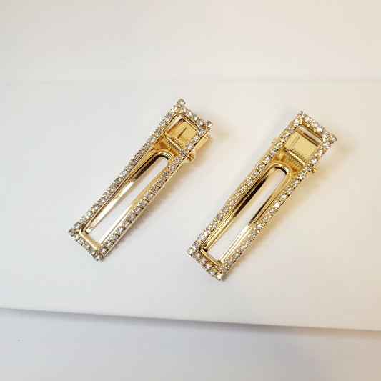 Open Rhinestone Rectangular Hair Clips