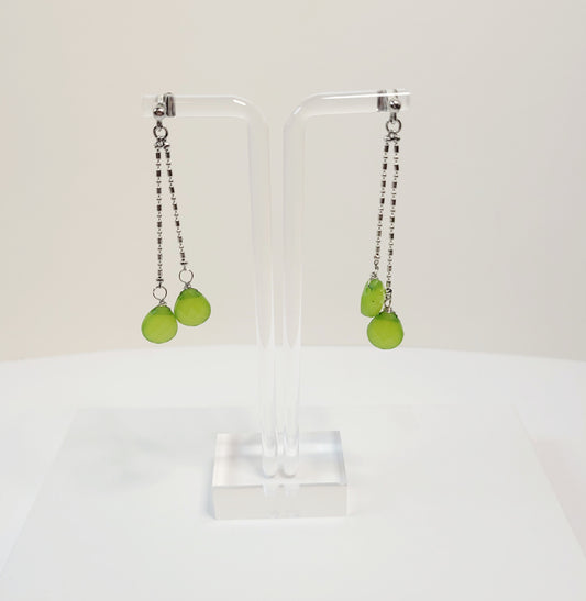 Pastel Green Drop Earring. Silver toned.