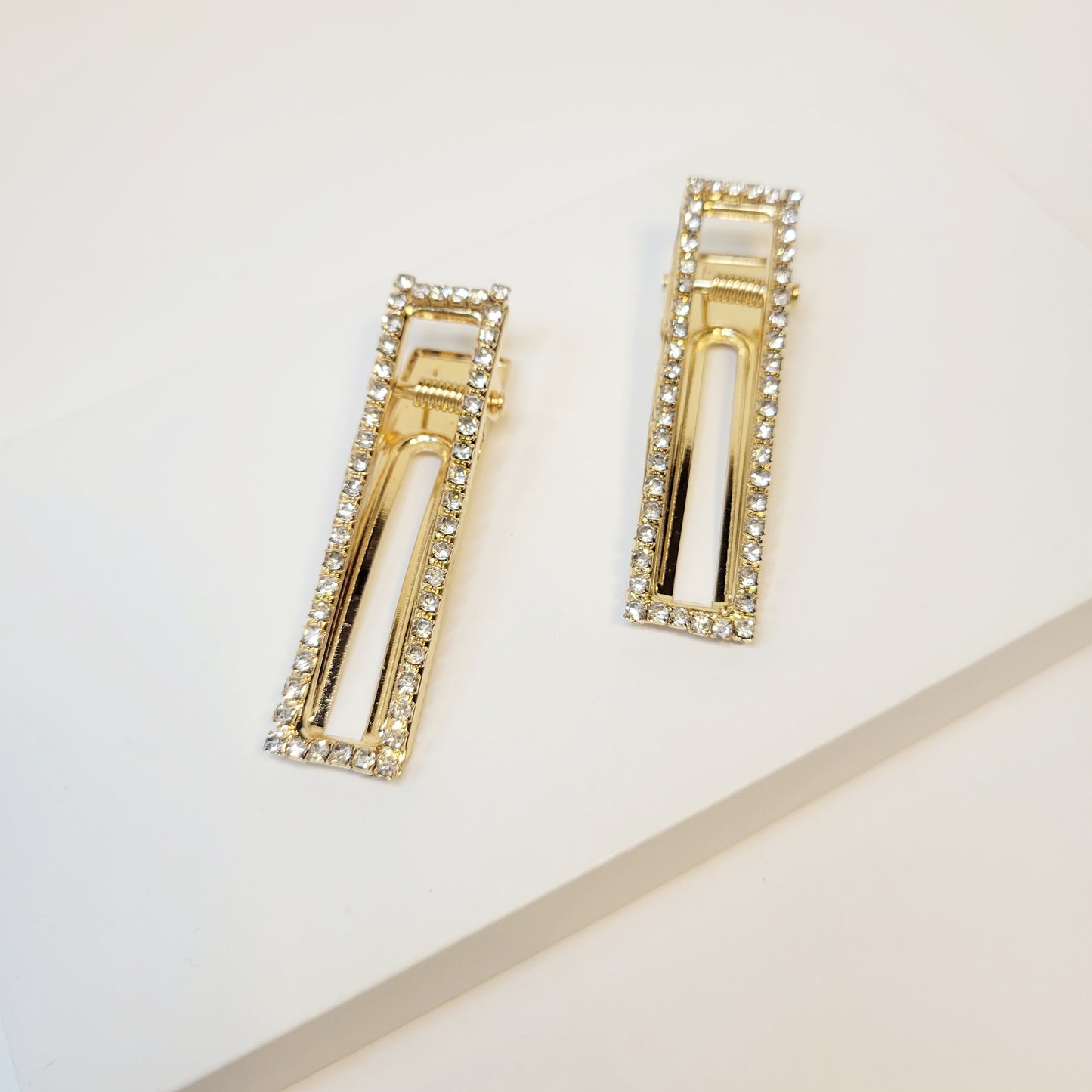 Open Rhinestone Rectangular Hair Clips