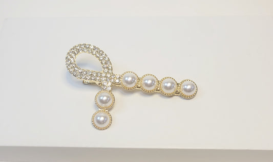 Gold Pearl & Rhinestone Hair Clip. Faux Pearls.