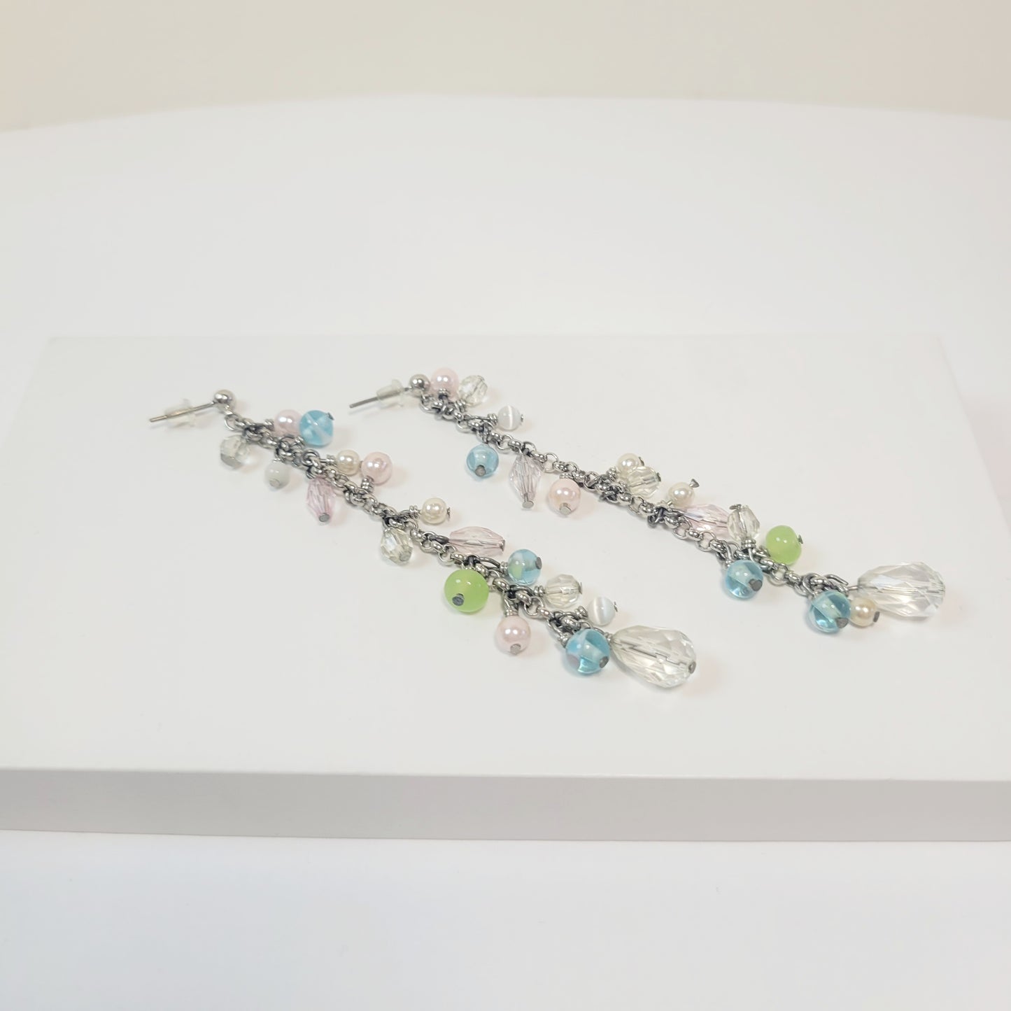 Pastel Party Dangle Earrings, Silver toned.