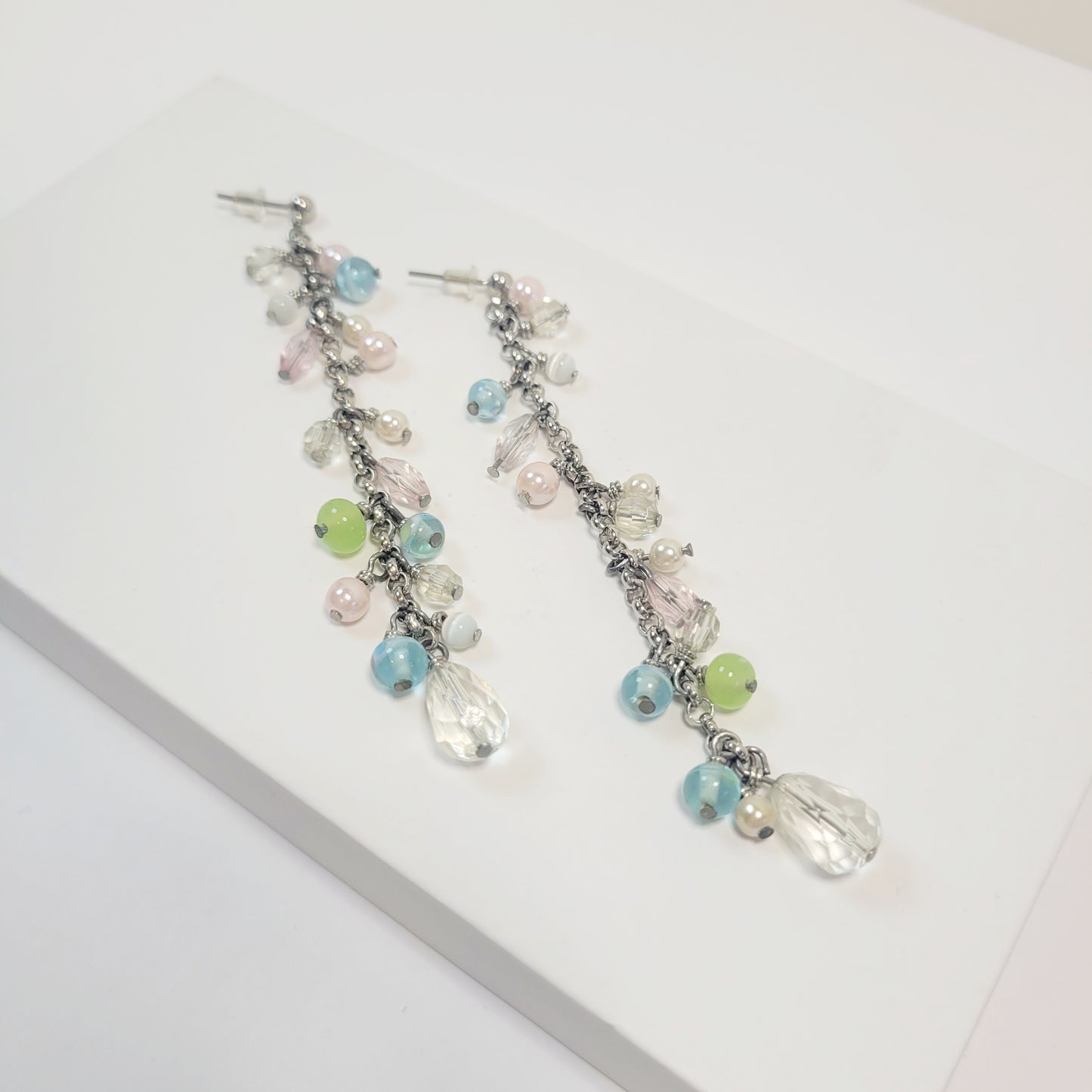 Pastel Party Dangle Earrings, Silver toned.