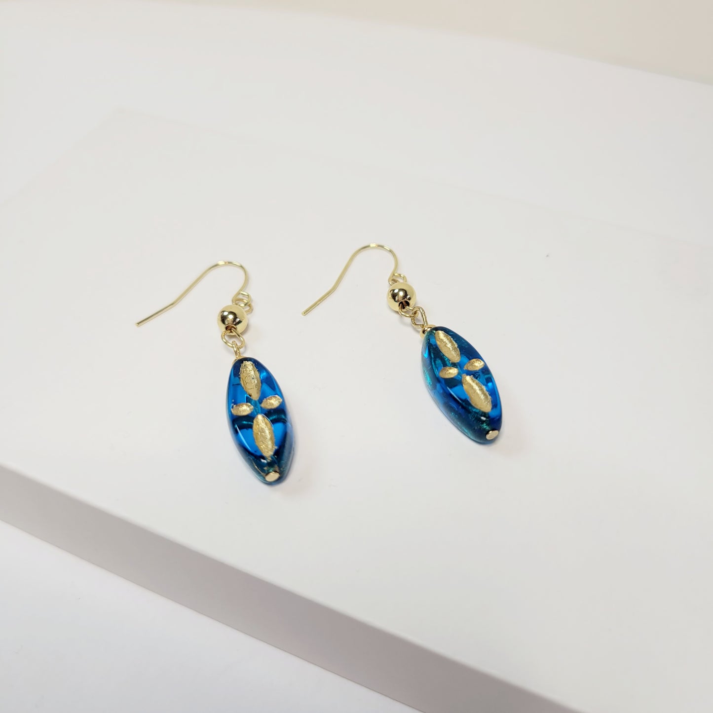 Gold & Deep Blue Earrings. Handmade.