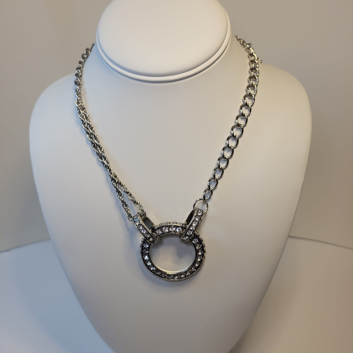 Silver-Toned Rhinstine Necklace Pendant