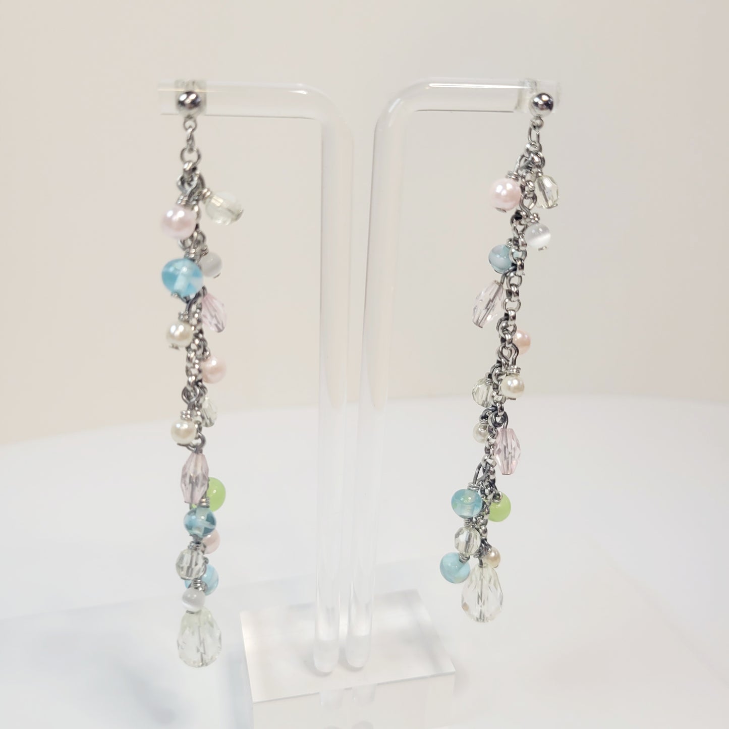 Pastel Party Dangle Earrings, Silver toned.