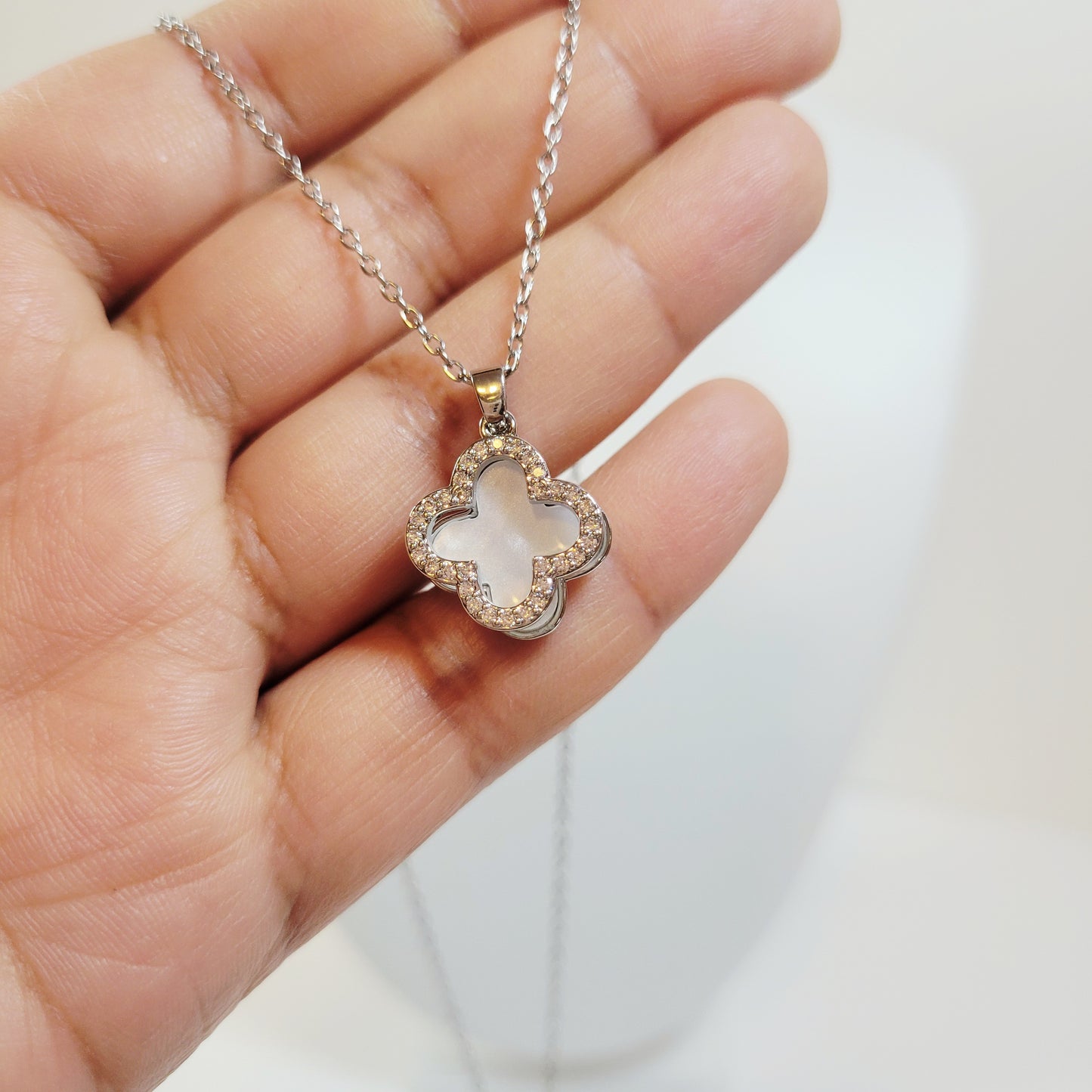 Dual Clove Rhinestone Pendant. Gold and Silver tones.