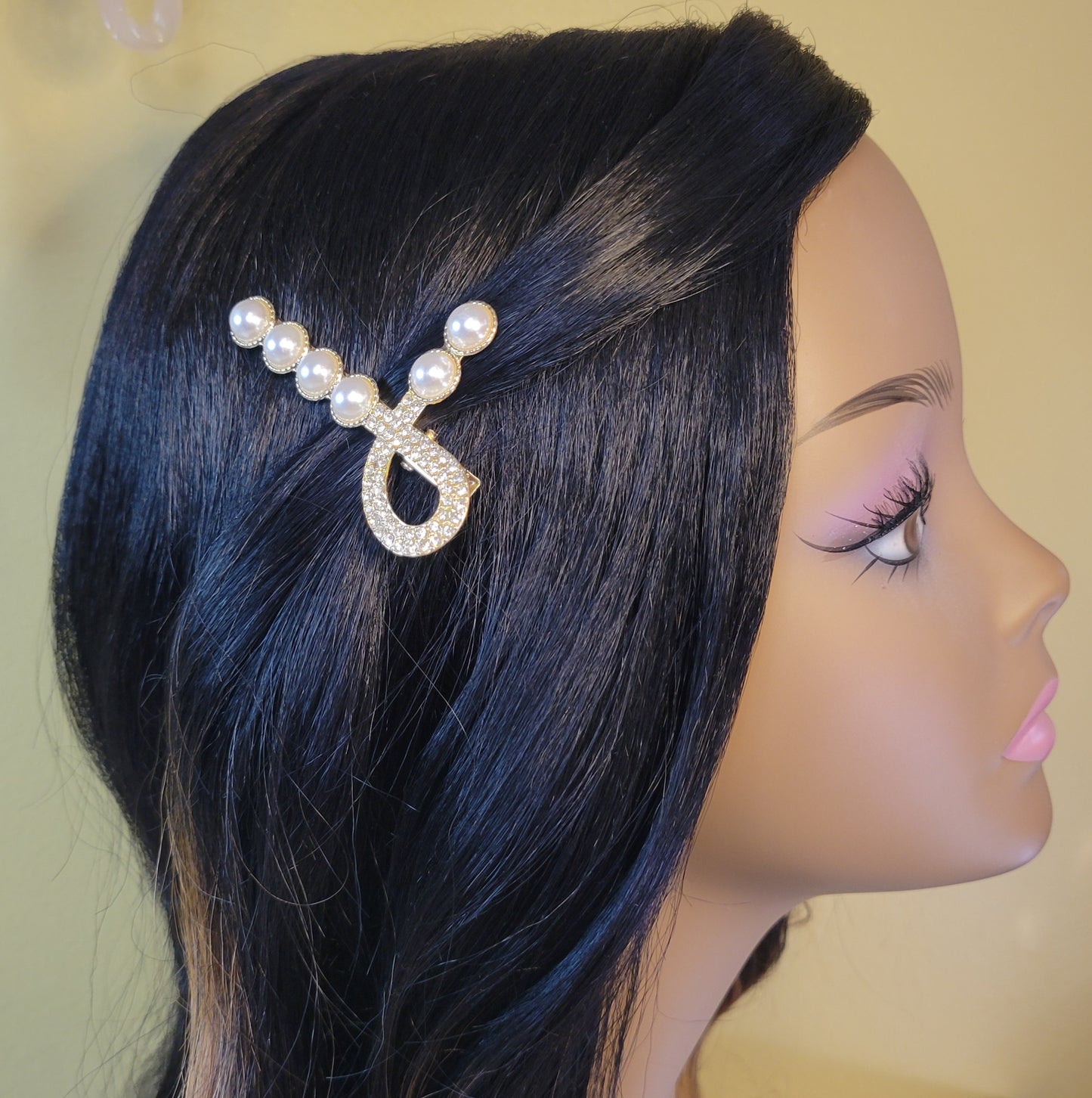 Gold Pearl & Rhinestone Hair Clip. Faux Pearls.