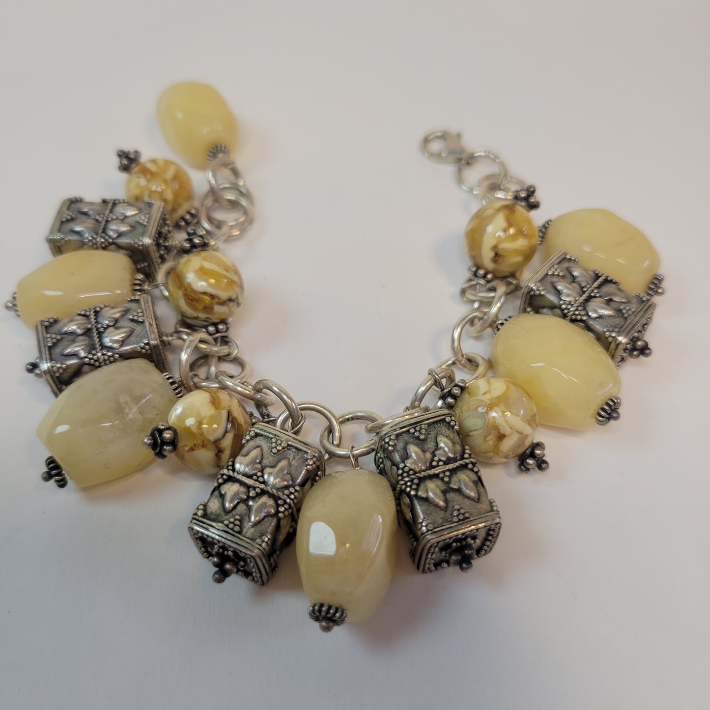 Cream Quartz Stone Bracelet.  Handcrafted.