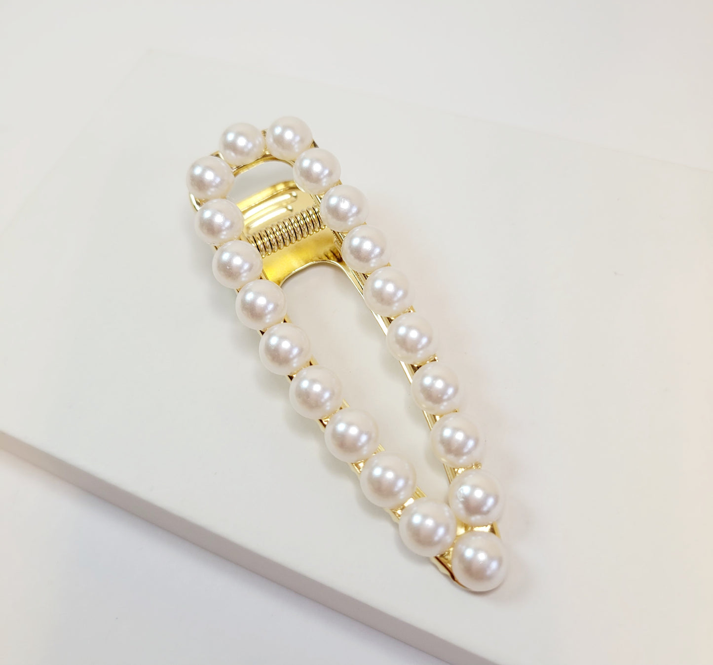 Gold Open Shape Pearl Barrette. Faux Pearls.