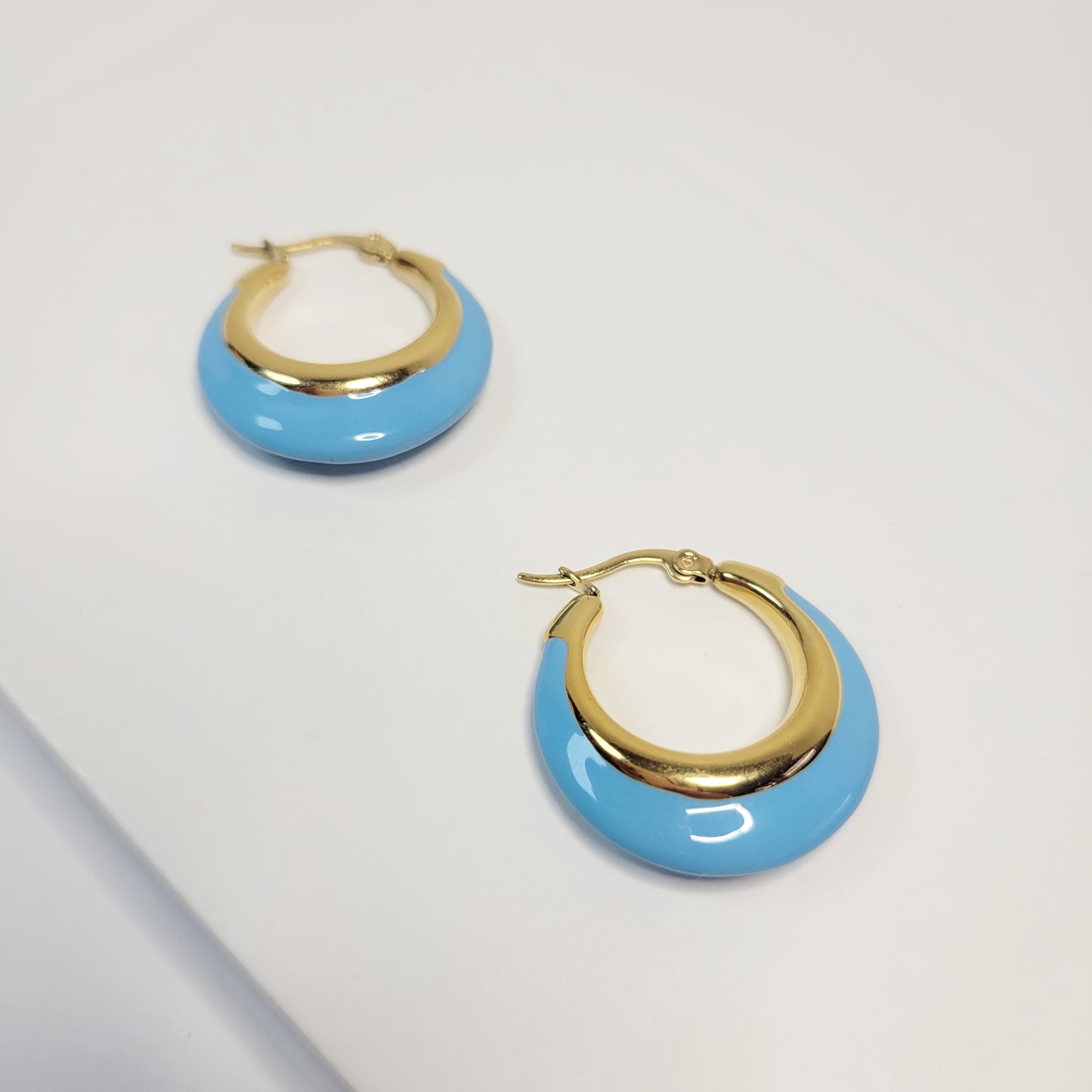 Gold and Blue Hoops. Stainless steel, Gold plated.