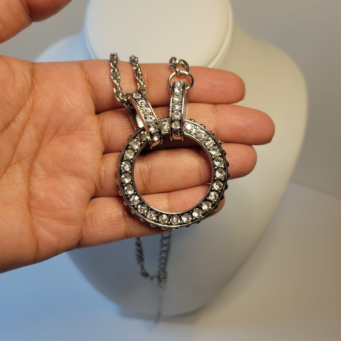 Silver-Toned Rhinstine Necklace Pendant