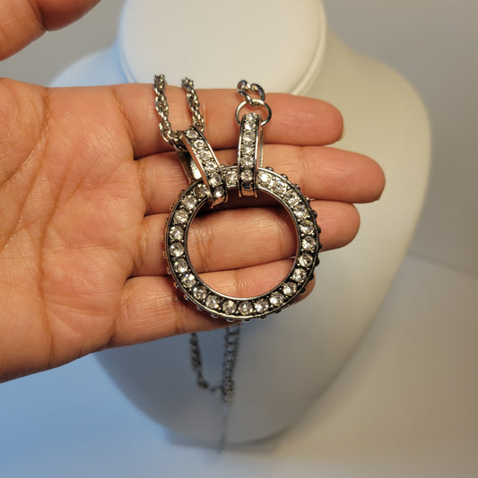 Silver-Toned Rhinstine Necklace Pendant