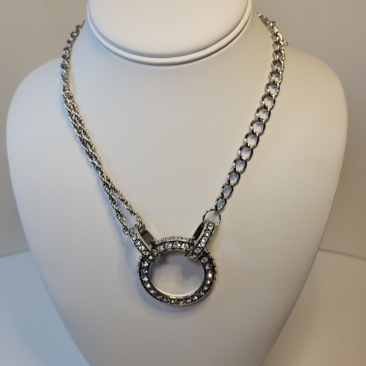 Silver-Toned Rhinstine Necklace Pendant