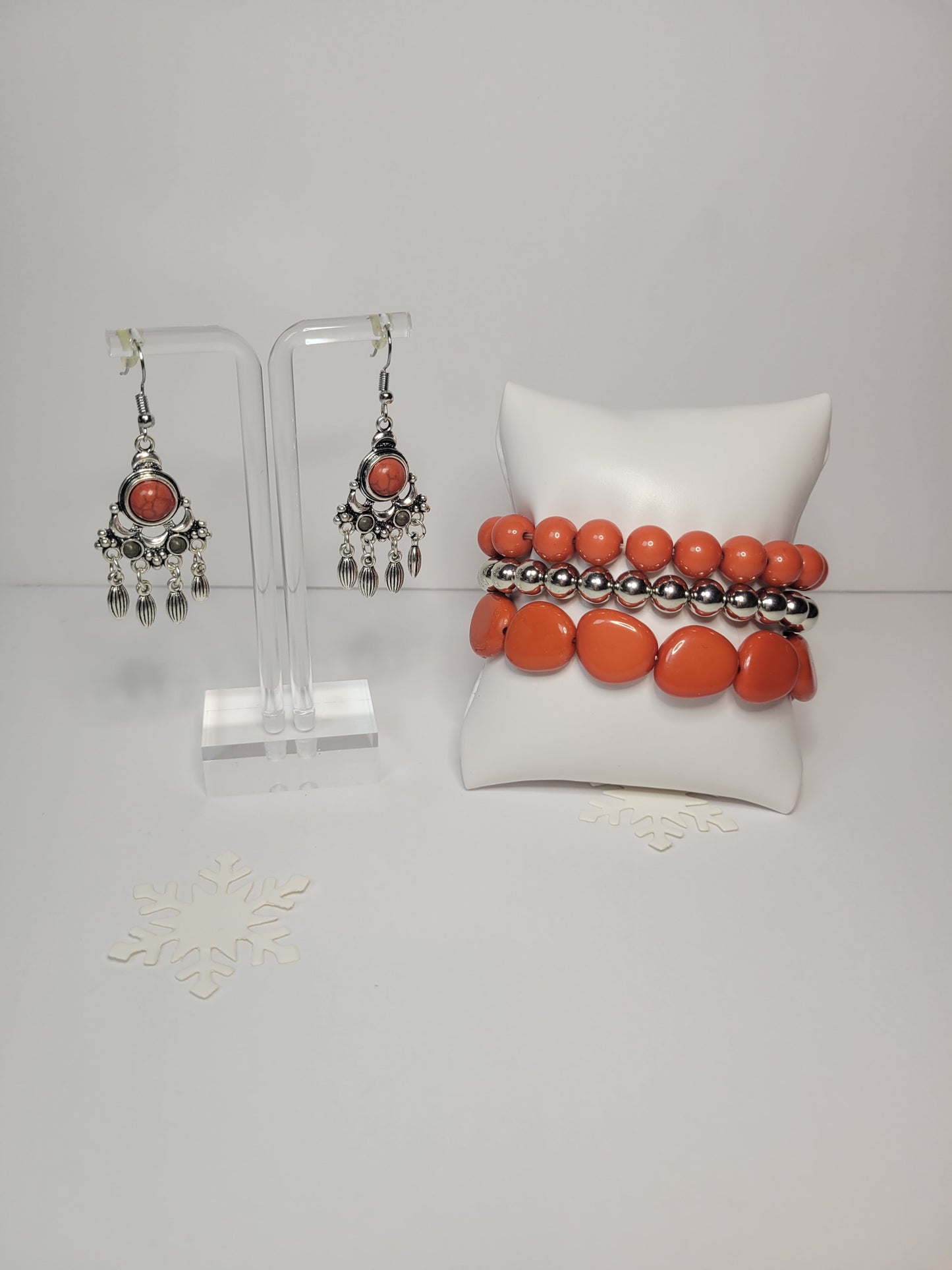 Orange and Silver Bracelet Set.