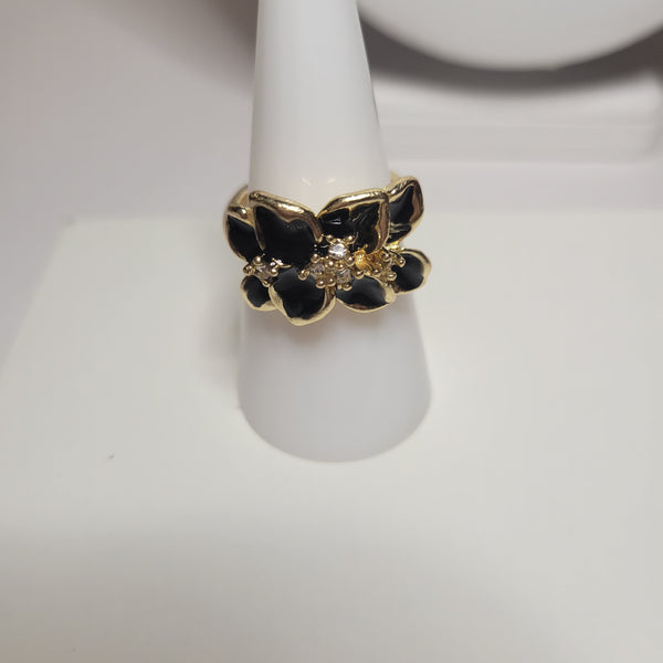 Floral Gold and Black Ring