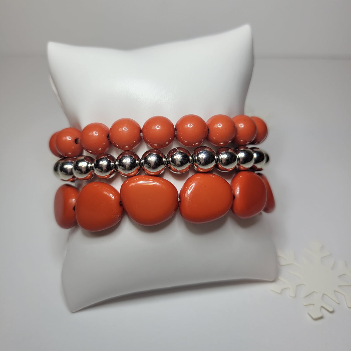 Orange and Silver Bracelet Set.